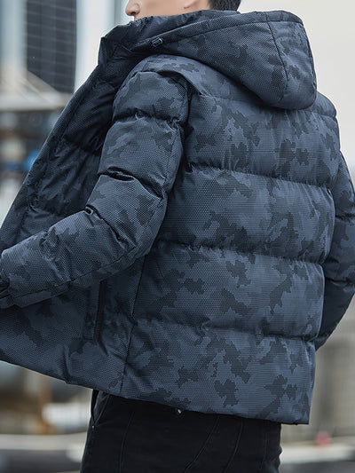 Warme Baumwoll-Camo-Stil Mit Abnehmbarer Kapuze Winterjacke Für Herren | Perfekt für Outdoor-Aktivitäten