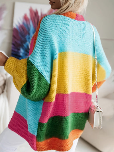 Lässige Mehrfarbige Offene Vorderseite Gestrickte Strickjacke Für Damen | Perfekt für lässige Tage
