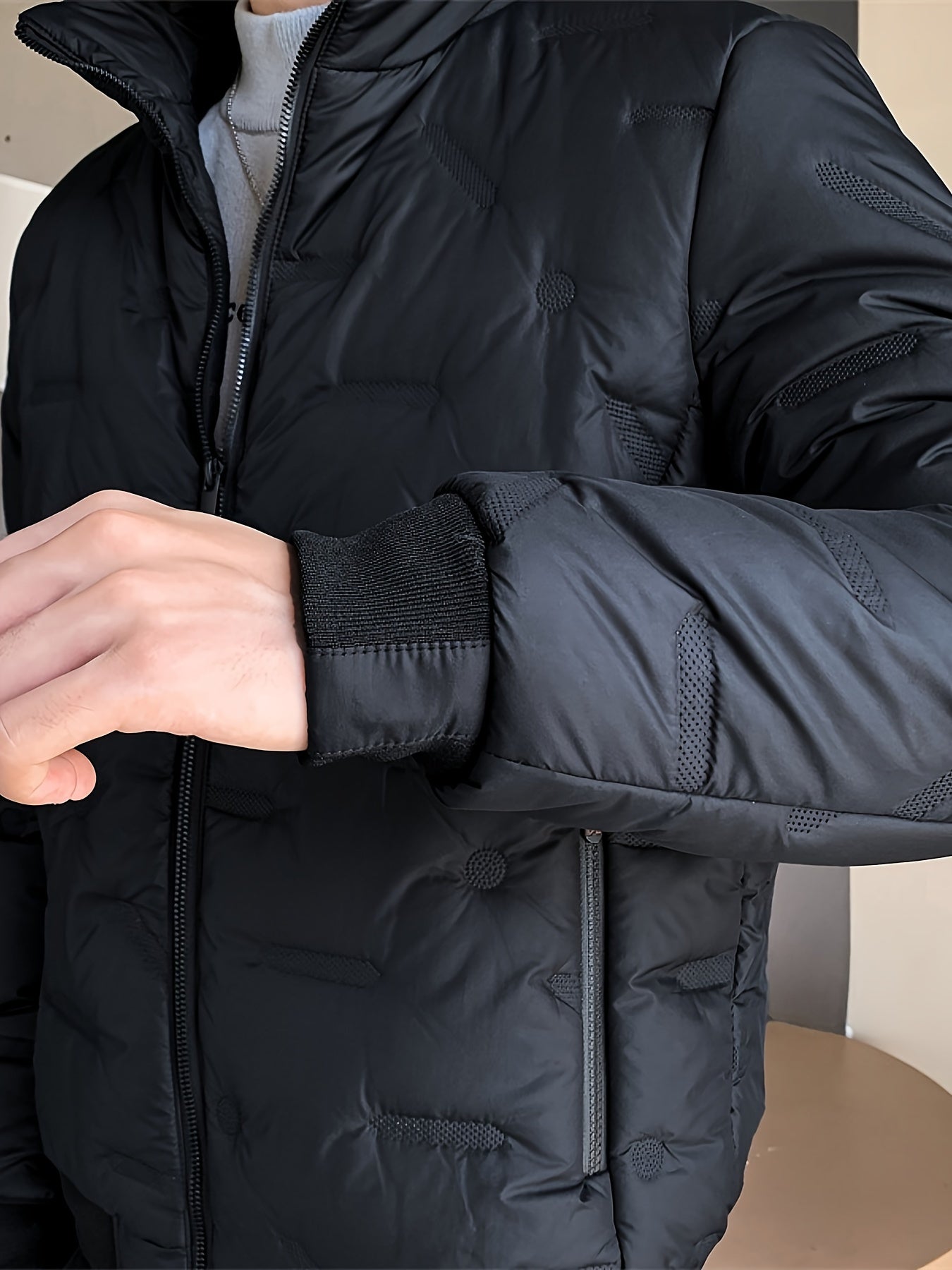 Einfarbige Zip-Up Stehkragen Puffer Winterjacke für Herren | Ideal für den Winter