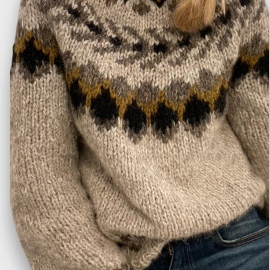 Elara – Jacquard Strickpullover im Vintage-Stil