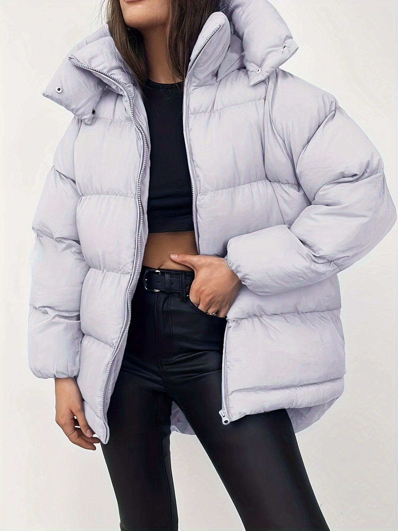 Warme elegante Puffer-Winterjacke mit Kapuze für Damen | Ideal für Winter