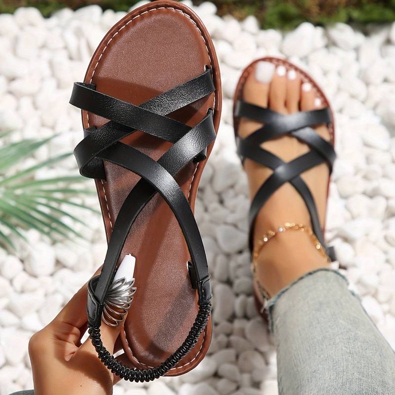 Birgitta - Klassische Riemchensandalen mit überkreuzten Riemen | Elegante Sommersandalen in neutralen Tönen