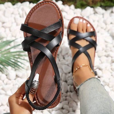 Birgitta - Klassische Riemchensandalen mit überkreuzten Riemen | Elegante Sommersandalen in neutralen Tönen