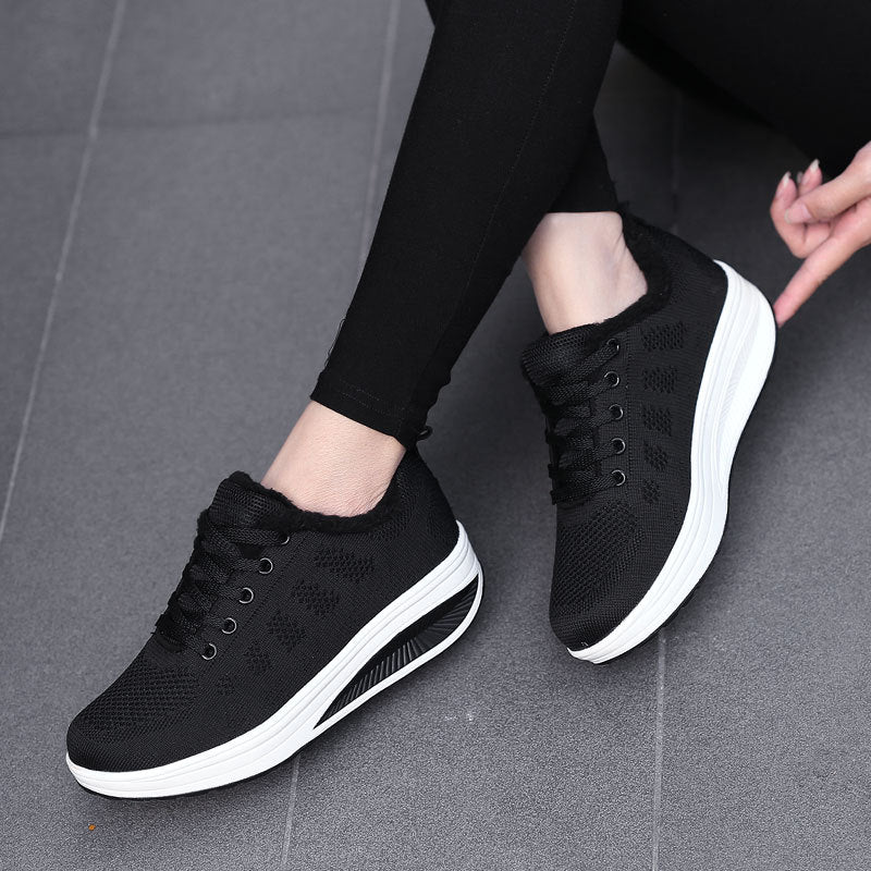 Damen Gemütliche Strick Sneaker mit Plüschkragen Fudus