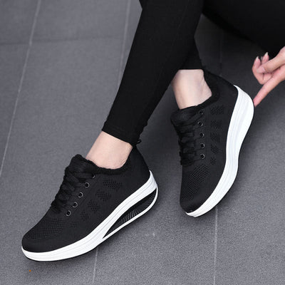 Damen Gemütliche Strick Sneaker mit Plüschkragen Fudus