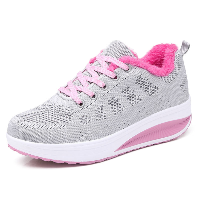 Damen Gemütliche Strick Sneaker mit Plüschkragen Fudus