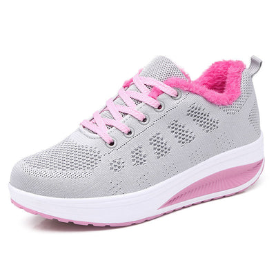 Damen Gemütliche Strick Sneaker mit Plüschkragen Fudus