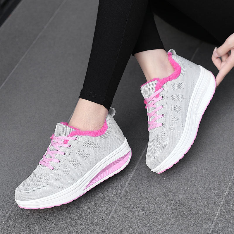 Damen Gemütliche Strick Sneaker mit Plüschkragen Fudus