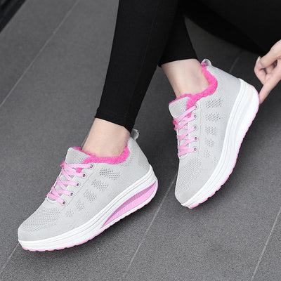 Damen Gemütliche Strick Sneaker mit Plüschkragen Fudus