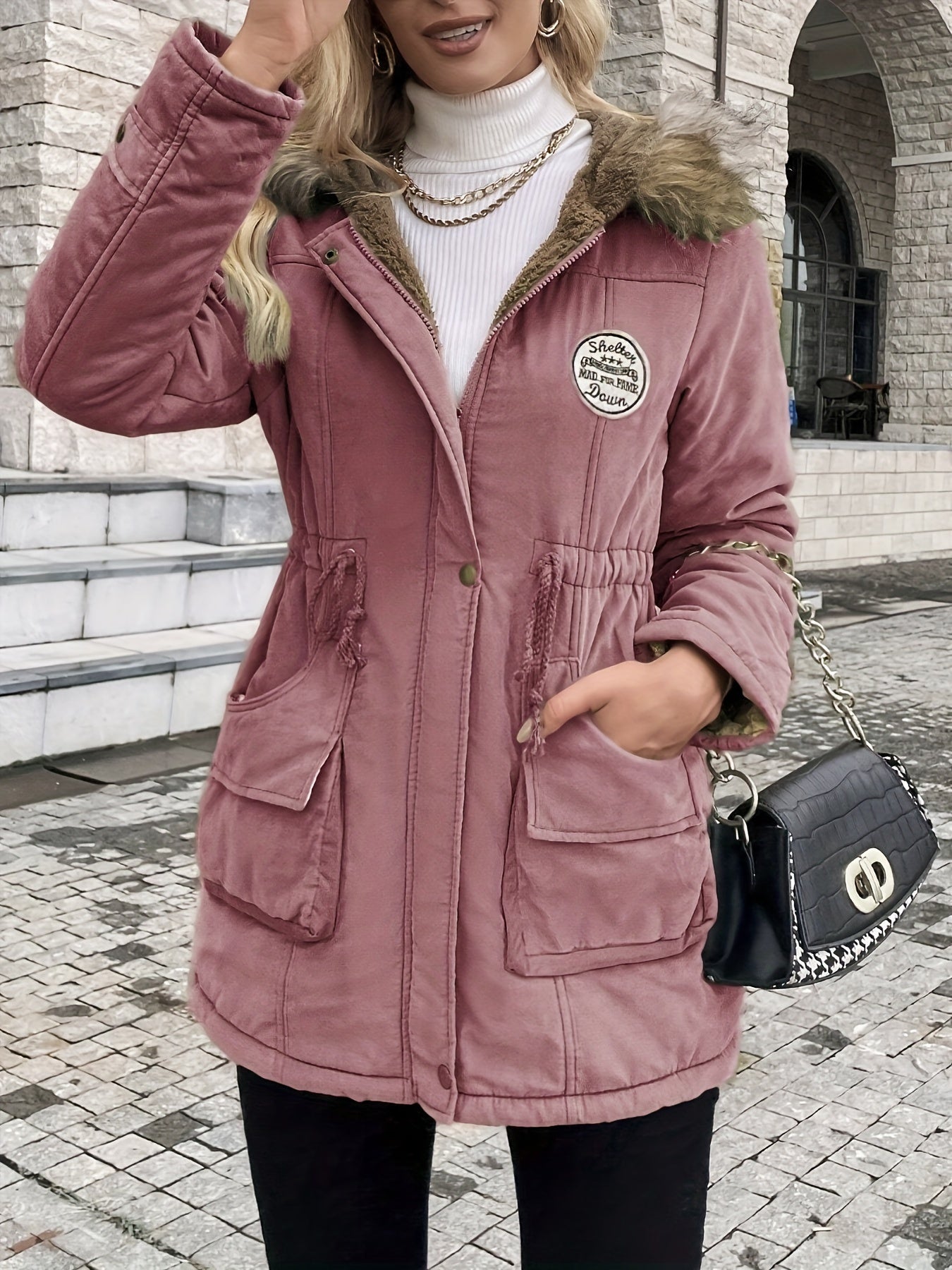 Fleece-Parka-Winterjacke mit veganem Fell für Damen, elegant | Perfekt für Outdoor-Aktivitäten