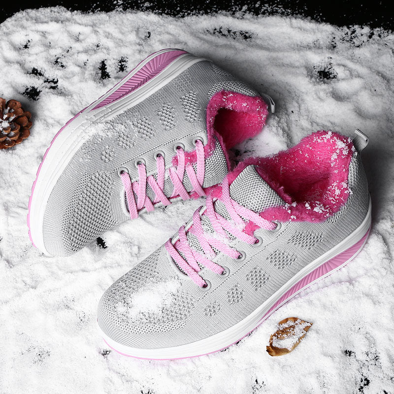 Damen Gemütliche Strick Sneaker mit Plüschkragen Fudus