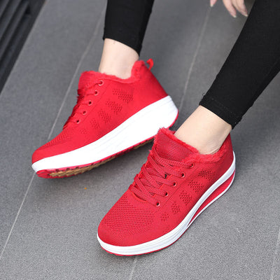 Damen Gemütliche Strick Sneaker mit Plüschkragen Fudus