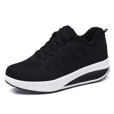 Damen Gemütliche Strick Sneaker mit Plüschkragen Fudus