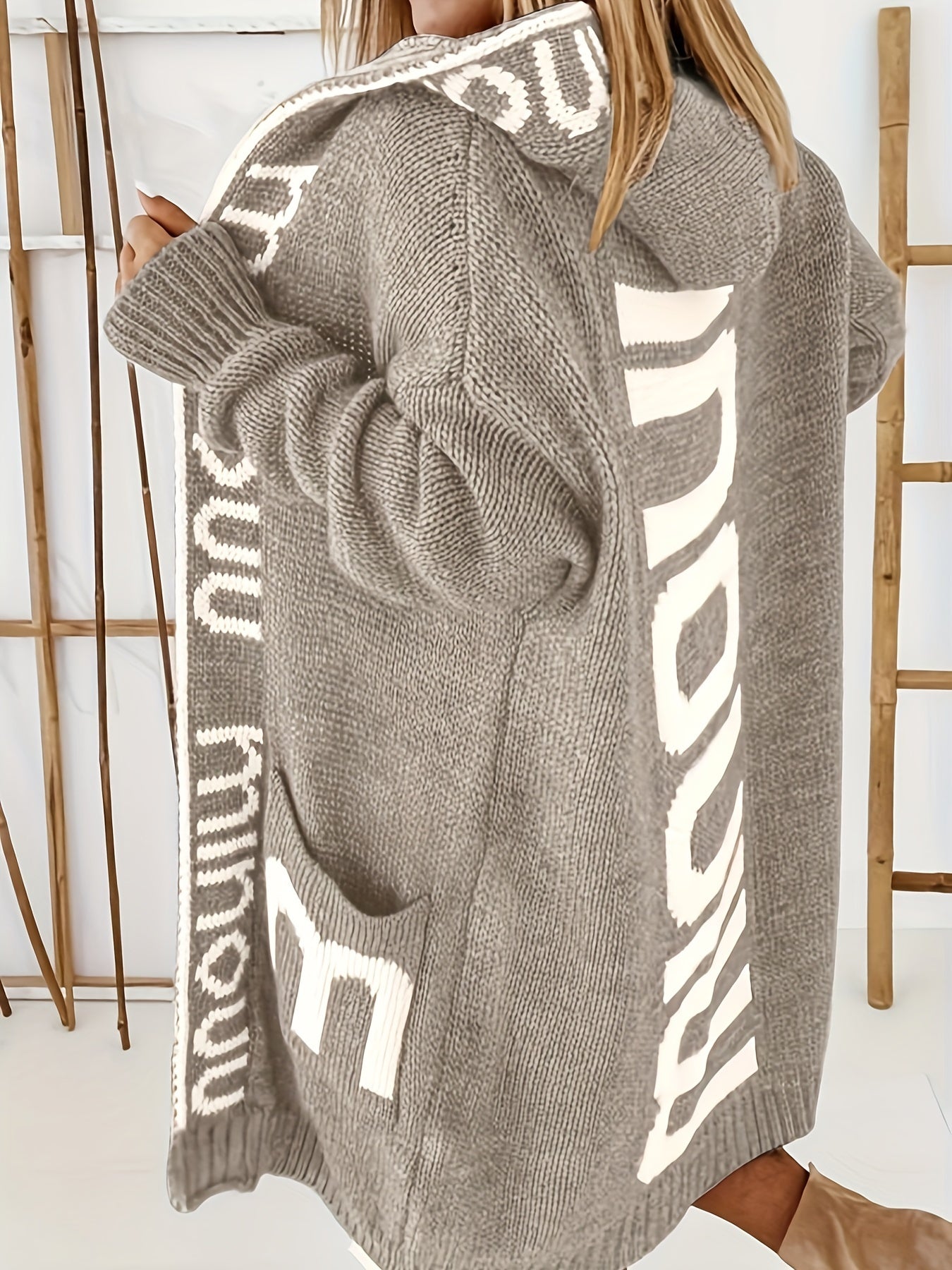 Stilvolle Kapuzen Strickjacke Mit Print Für Damen | Perfekt für Alltag