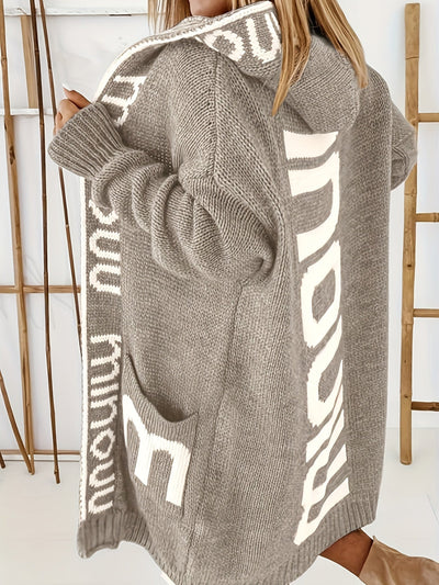 Stilvolle Kapuzen Strickjacke Mit Print Für Damen | Perfekt für Alltag