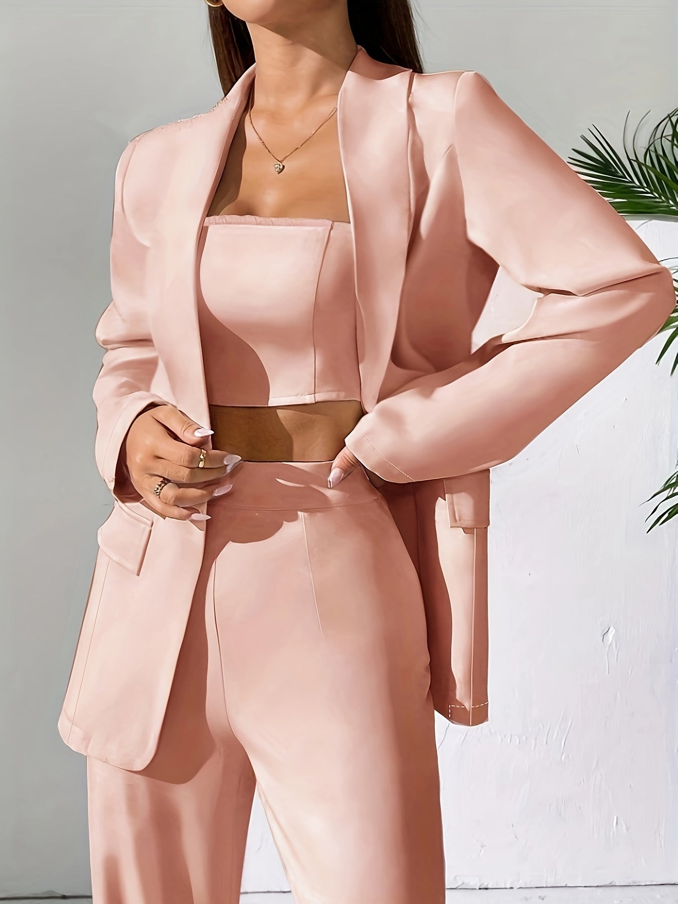 Stylischer Ein-Knopf Blazer mit Taschen Zweiteiler Set für Damen | Perfekt für legere Tage