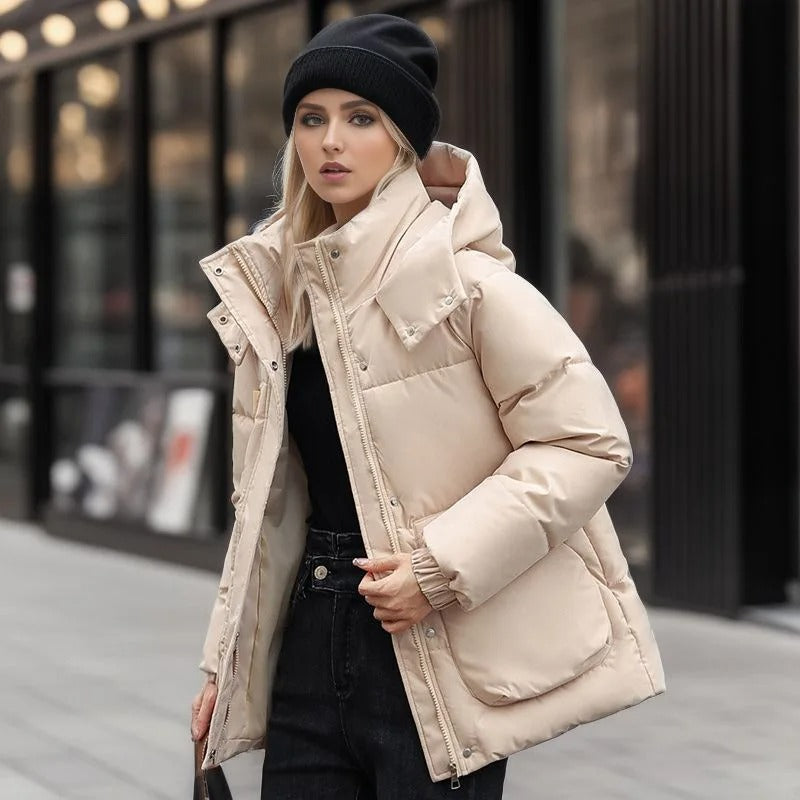 Damen Gesteppter Puffer-Mantel mit Übergroßen Taschen