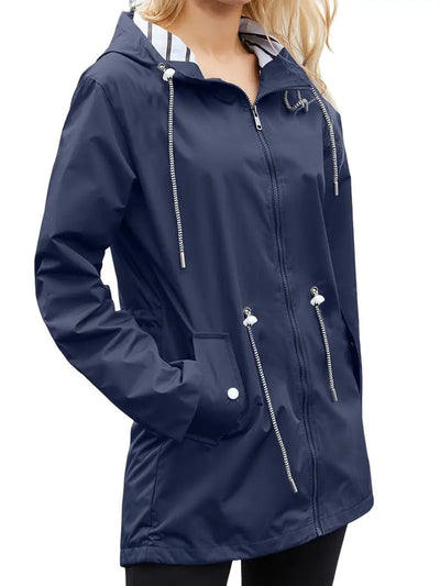 Stylische wasserdichte Regenjacke mit Kapuze und Taschen für Damen | Ideal für Herbst/Winter