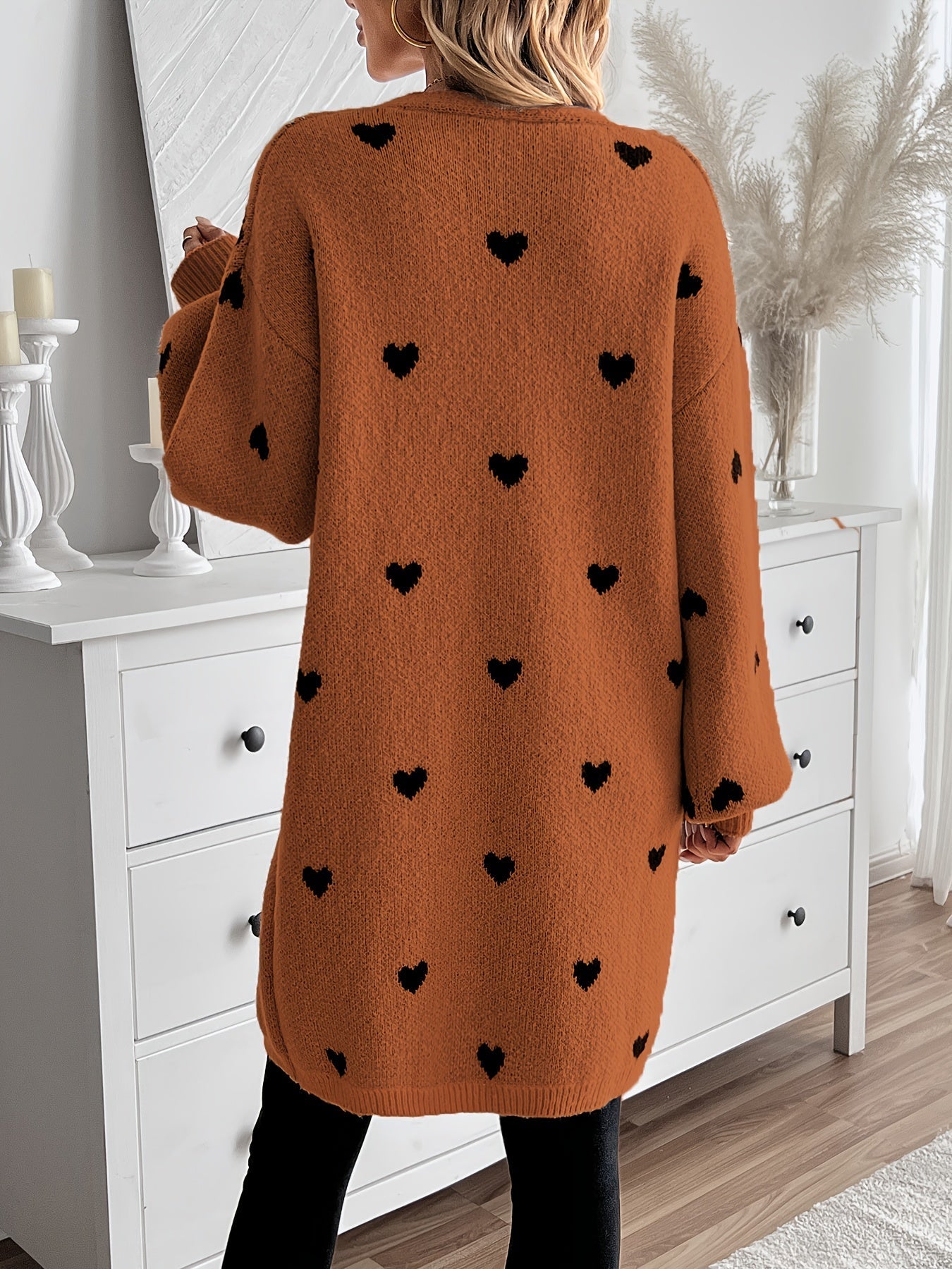 Lässige Herzmuster Strickjacke Für Damen | Perfekt für lässige Tage
