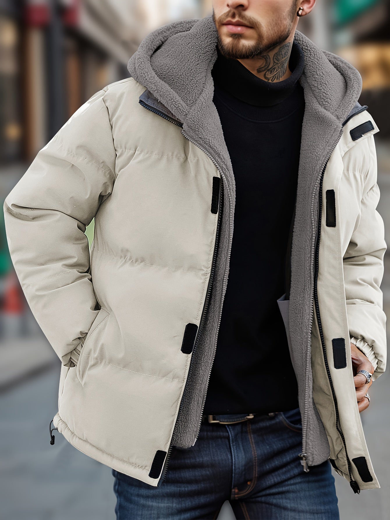 Lässige Kapuzen Daunen-Alternative Winterjacke Mit Taschen Für Herren | Perfekt für den Alltag