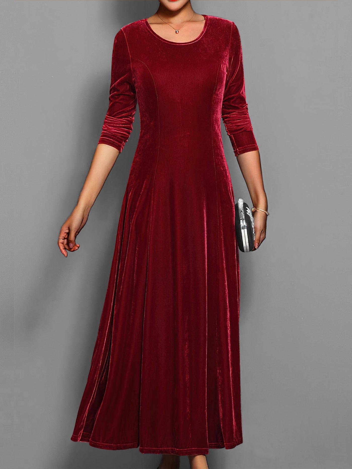 Casual Einfarbiges Stylisches Midi Rundhals Langarm Party Formelles Kleid Für Damen | Für formelle Anlässe