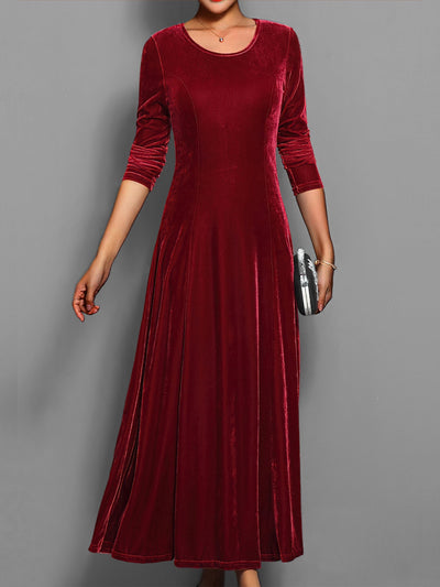 Casual Einfarbiges Stylisches Midi Rundhals Langarm Party Formelles Kleid Für Damen | Für formelle Anlässe