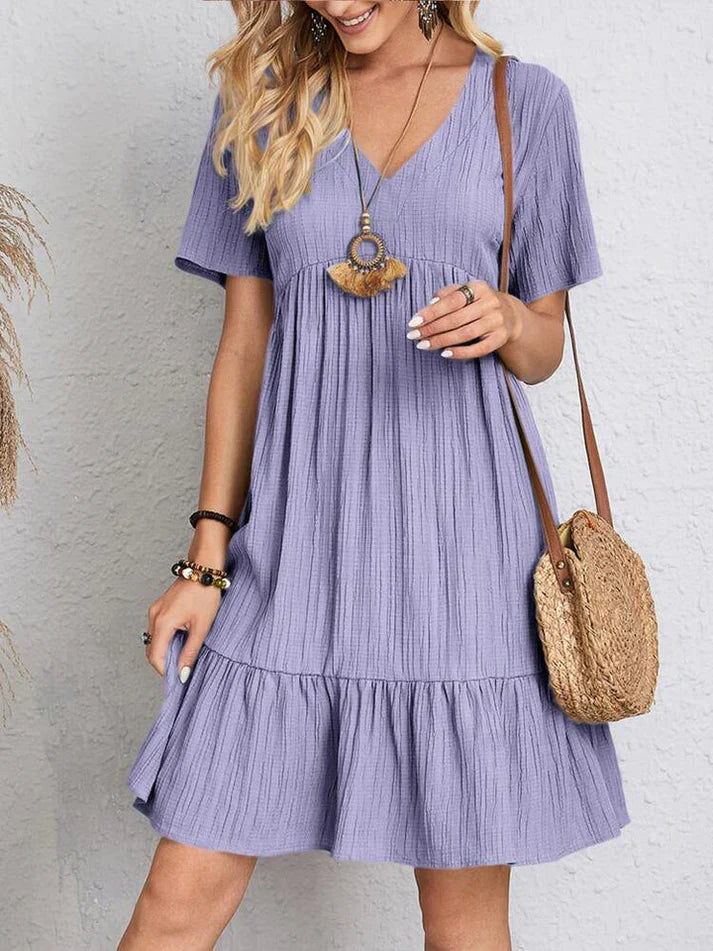 Anika - Damen Kleid Weit V-Ausschnitt Lässig