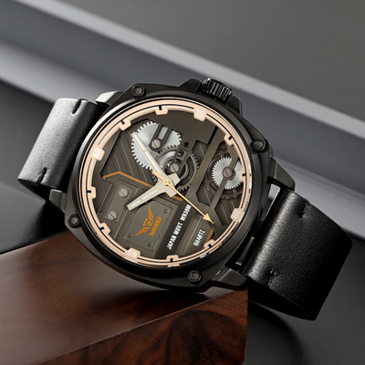 van Baerle® - Quarz Leder Herrenarmbanduhr