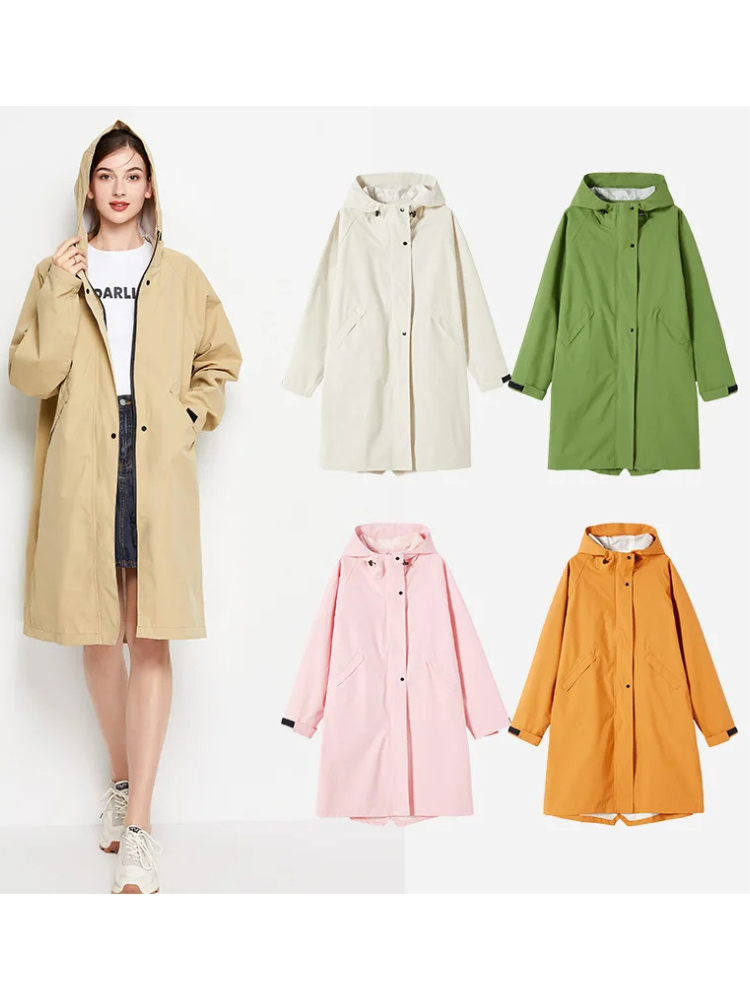 Damen Regenjacke mit Kapuze - Faltbare wasserdichte lange Jacke