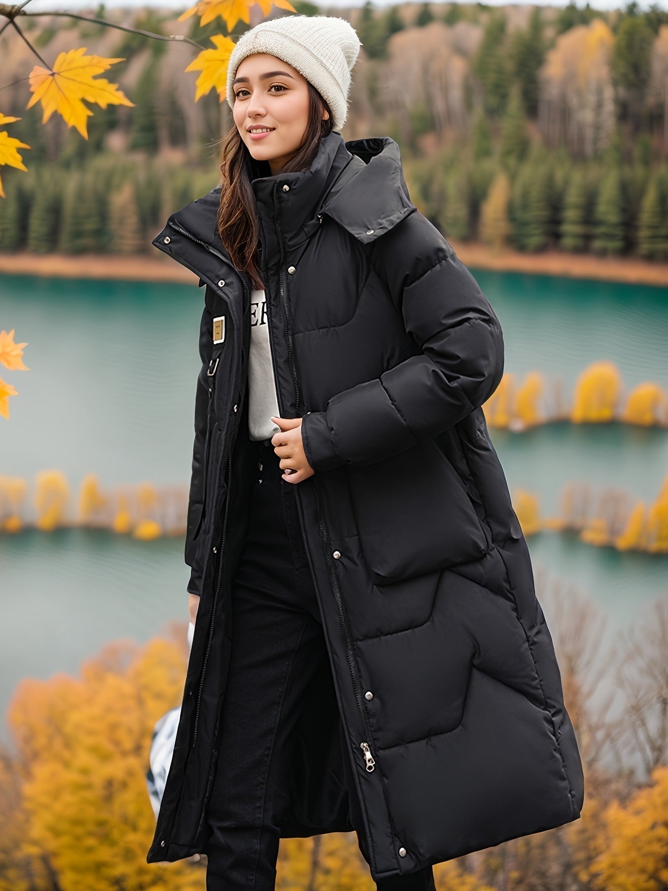 Elegante Warme Lange Puffer Winterjacke mit Kapuze für Damen | Ideal für den Winter
