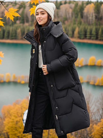 Elegante Warme Lange Puffer Winterjacke mit Kapuze für Damen | Ideal für den Winter