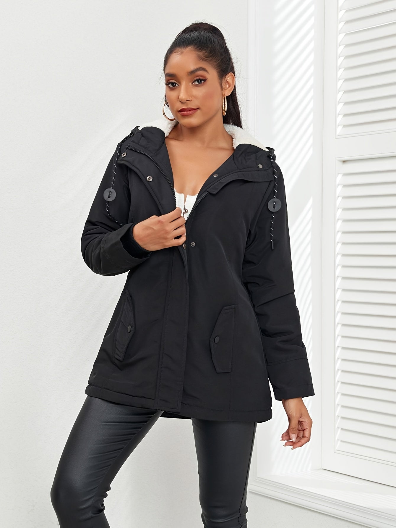 Fleece-Parka-Winterjacke mit Kapuze für Damen, elegant | Perfekt für Outdoor-Aktivitäten