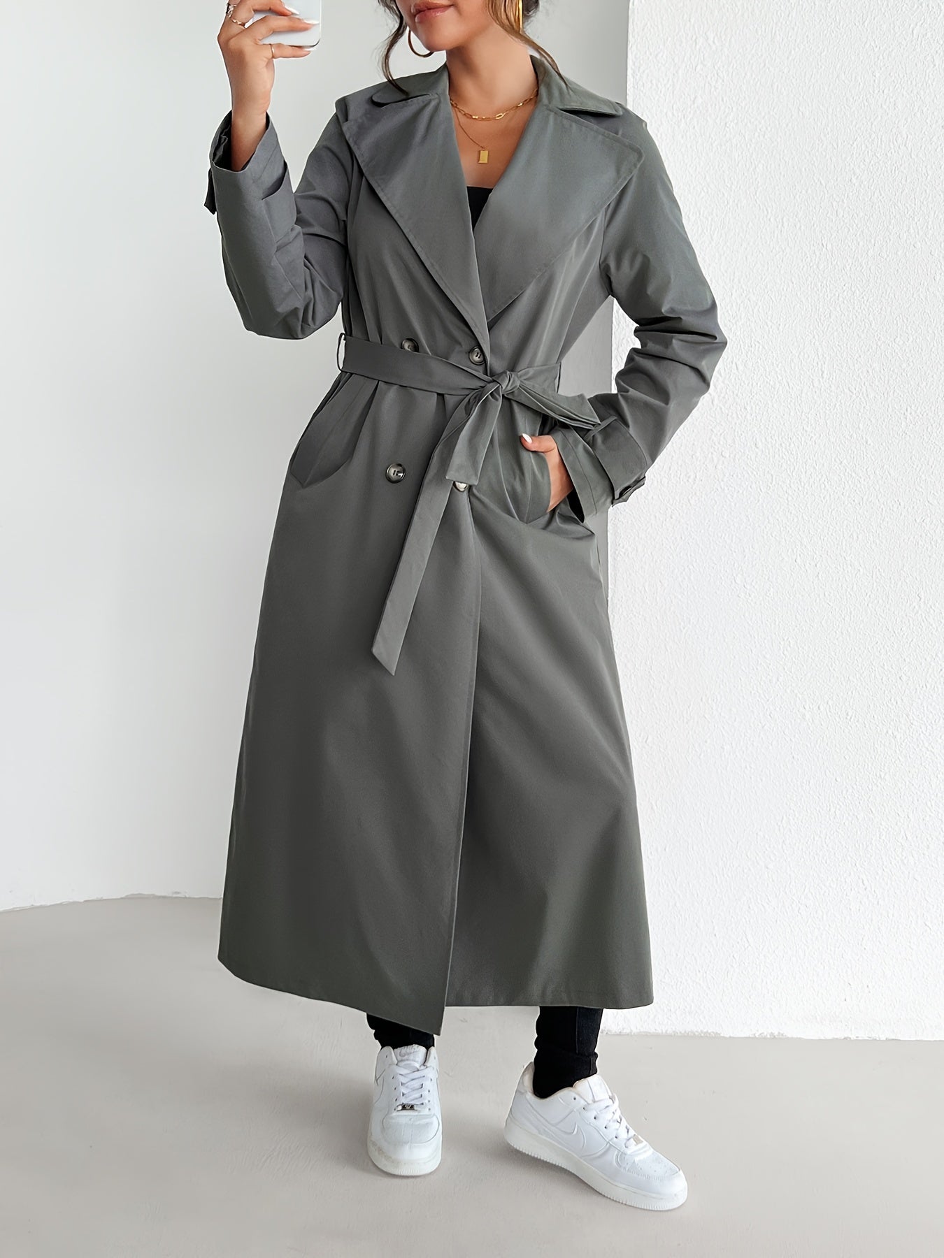 Lässiger einfarbiger Trenchcoat mit Gürtel für Damen | Perfekt für Casual-Tage