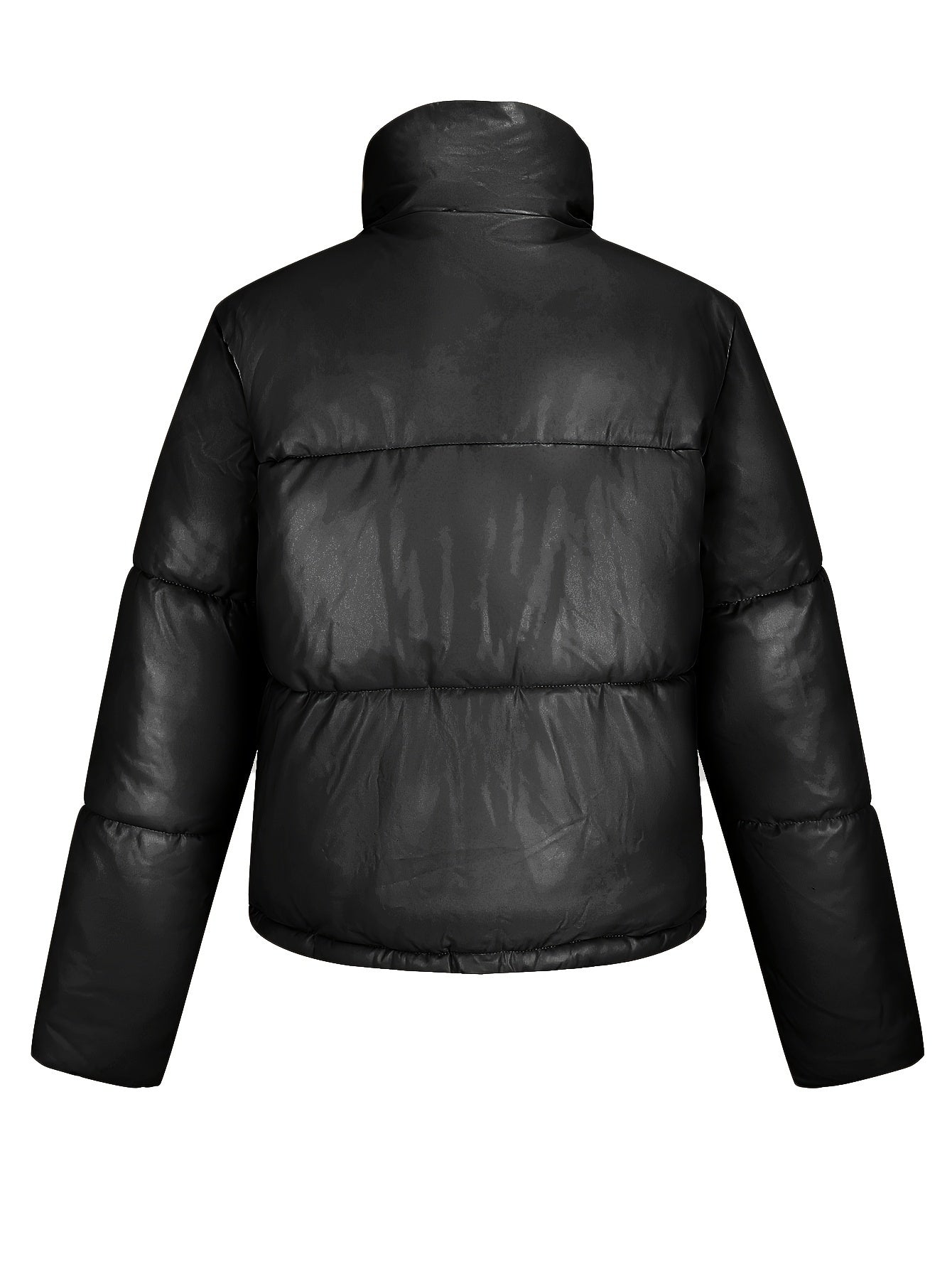 Elegante Kurze Vegane Leder Puffer Winterjacke für Damen | Ideal für Winter