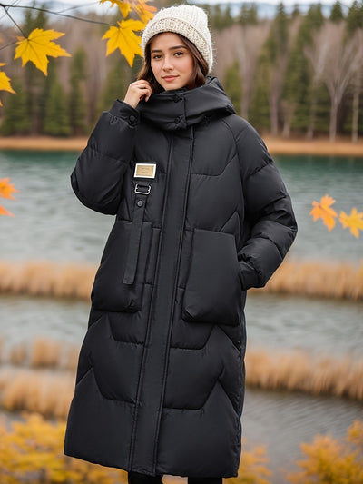 Elegante Warme Lange Puffer Winterjacke mit Kapuze für Damen | Ideal für den Winter