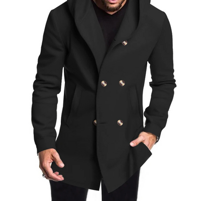 Herren Wollmantel Mit Kapuze - Doppelreihig Warm & Elegant