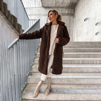 Damen Eleganter Teddy Mantel | Lang Warm