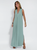 Schwarzes Kleid + Weste in Türkis