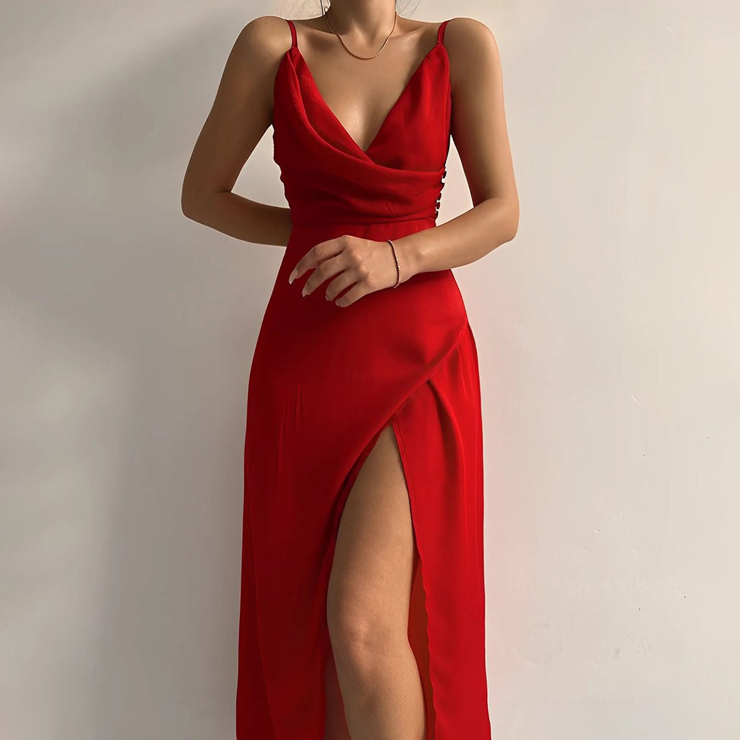 Andromeda™ – Damen Abendkleid Lang mit Eleganten Kreuzausschnitt & Schlitz