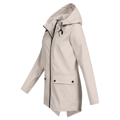 Stylische leichte Regenjacke mit Kapuze und Reissverschluss für Damen | Ideal für Herbst/Winter