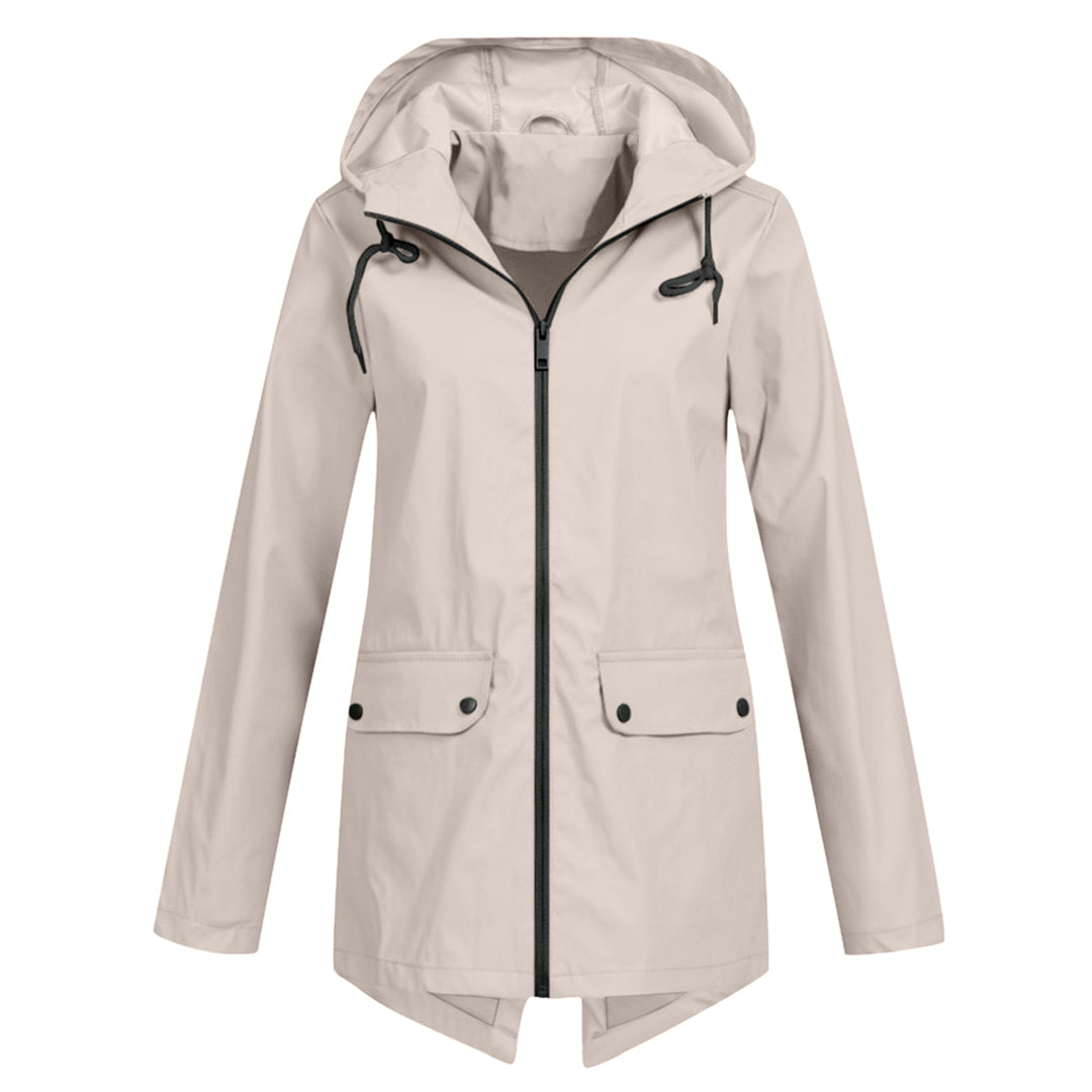 Stylische leichte Regenjacke mit Kapuze und Reissverschluss für Damen | Ideal für Herbst/Winter