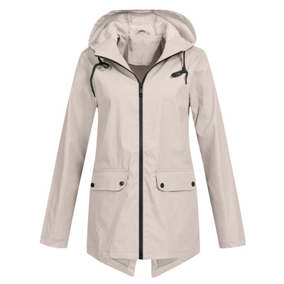 Stylische leichte Regenjacke mit Kapuze und Reissverschluss für Damen | Ideal für Herbst/Winter