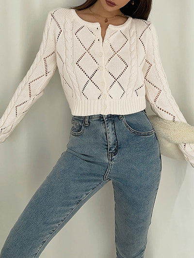 Strickcardigan mit Lochmuster | Zopfmusterärmel | Kurzer Schnitt