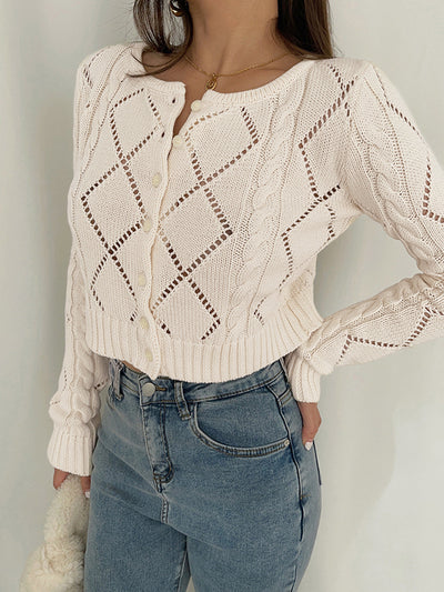 Strickcardigan mit Lochmuster | Zopfmusterärmel | Kurzer Schnitt