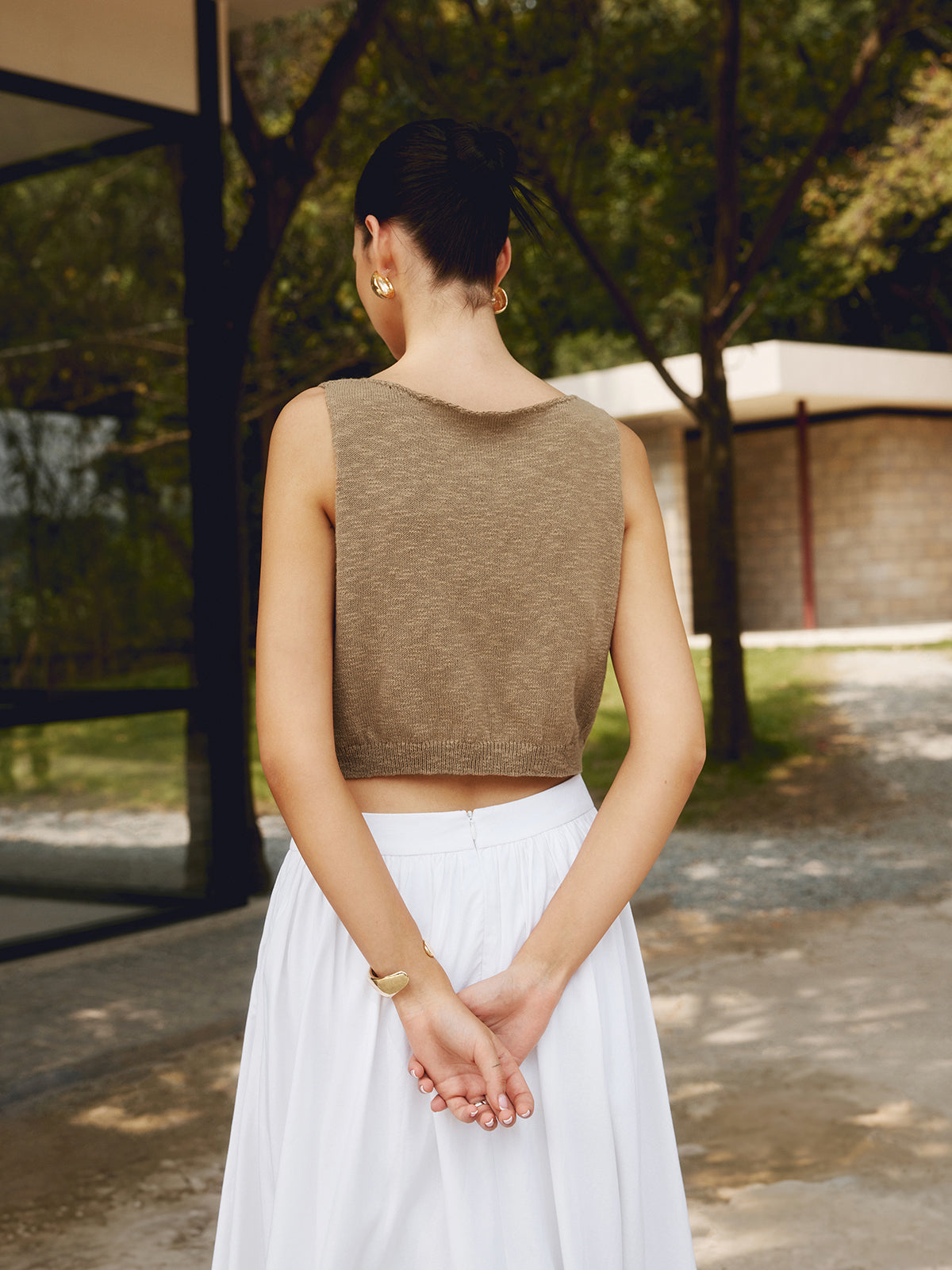 Damen Crop Tanktop aus Baumwollmischung – Ärmelloses Stricktop