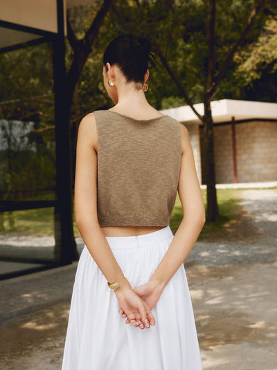 Damen Crop Tanktop aus Baumwollmischung – Ärmelloses Stricktop