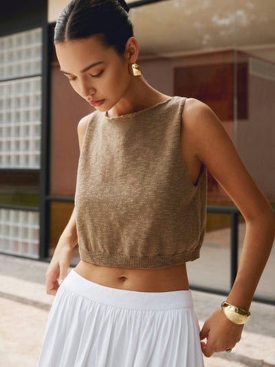 Damen Crop Tanktop aus Baumwollmischung – Ärmelloses Stricktop