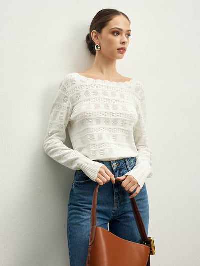 Strickpullover mit offenem Rücken | Häkelmuster | Femininer Look