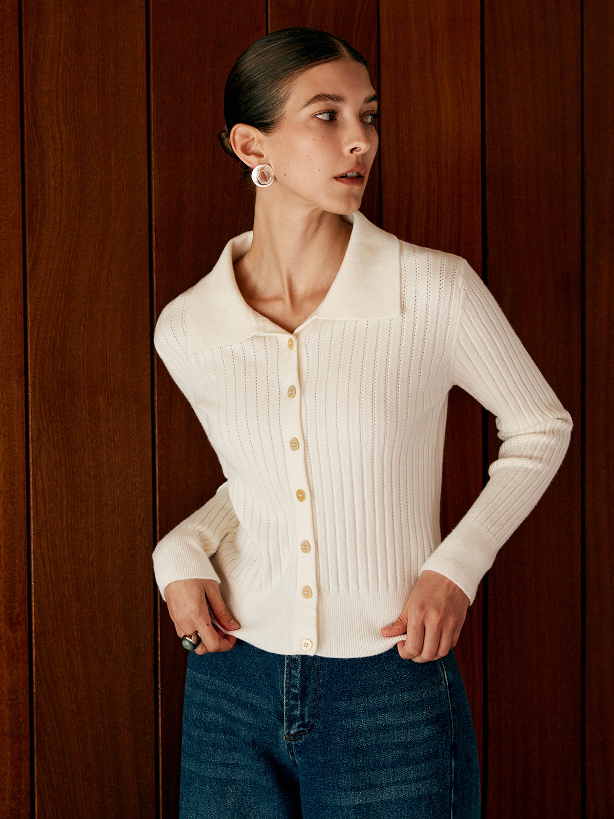 Strickcardigan mit Hemdkragen | Gerippte Struktur | Figurbetonter Schnitt