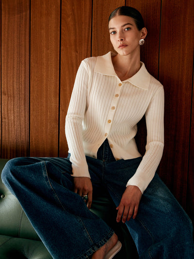 Strickcardigan mit Hemdkragen | Gerippte Struktur | Figurbetonter Schnitt
